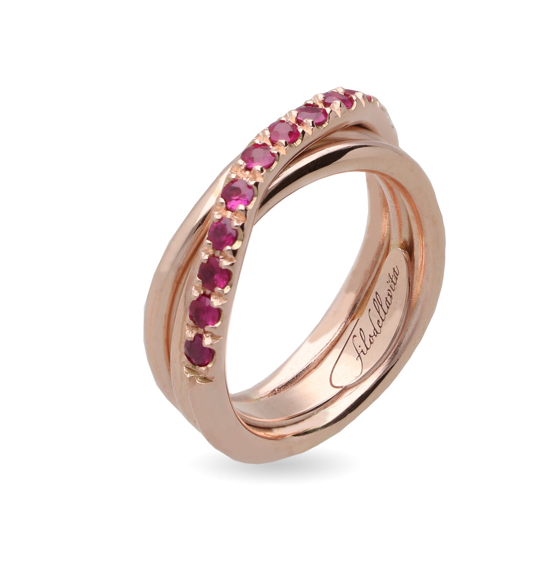 Anello Rubinia Filodellavita Prezioso - 3 Fili in Oro Rosa 9kt e Rubini 0,99ct
