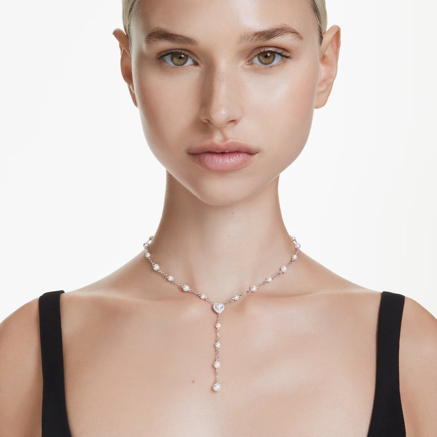 Collana a Y Ariana Grande x Swarovski Taglio misto, Crystal Pearl, Cuore, Bianco, Placcato rodio 5720855