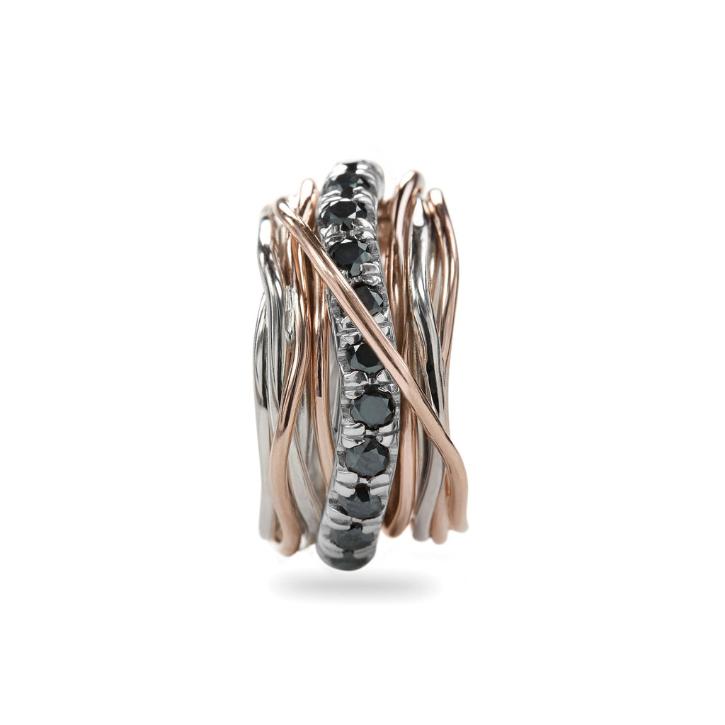 Anello Rubinia Filodellavita Carato - 13 Fili in Argento 925 e Oro Rosa 9kt con Diamanti Neri 1,00ct