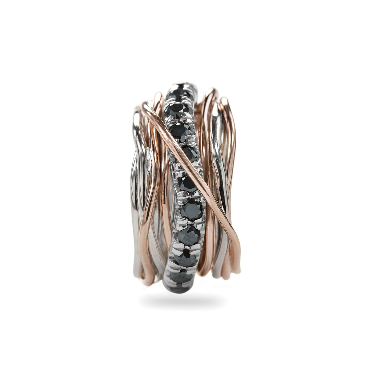 Anello Rubinia Filodellavita Carato - 13 Fili in Argento 925 e Oro Rosa 9kt con Diamanti Neri 1,00ct