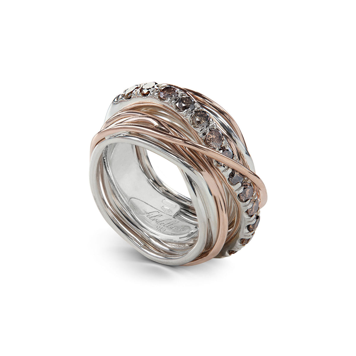 Anello Rubinia Filodellavita Carato - 13 Fili in Argento 925 e Oro Rosa 9kt con Diamanti Brown 1,00ct
