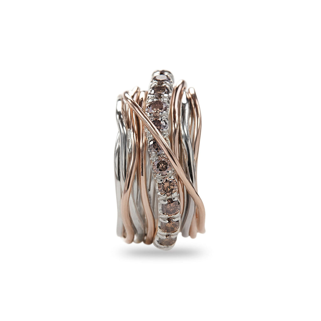 Anello Rubinia Filodellavita Carato - 13 Fili in Argento 925 e Oro Rosa 9kt con Diamanti Brown 1,00ct