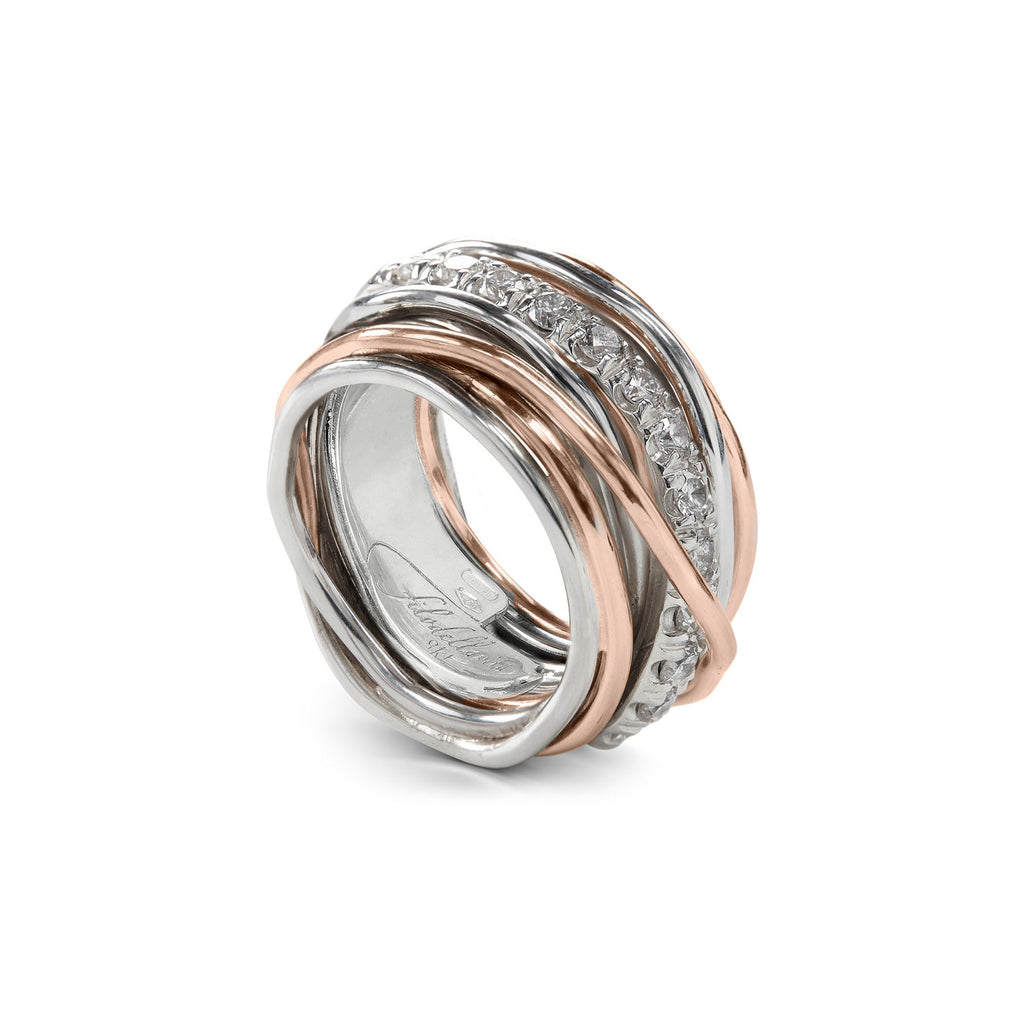 Anello Rubinia Filodellavita Carato - 13 Fili in Argento 925 e Oro Rosa 9kt con Diamanti Bianchi 1,00ct
