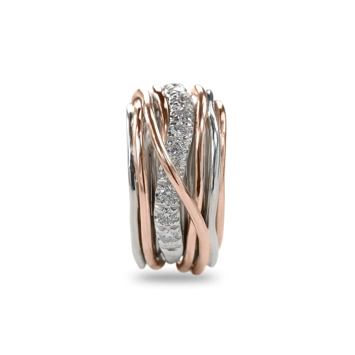 Anello Rubinia Filodellavita Carato - 13 Fili in Argento 925 e Oro Rosa 9kt con Diamanti Bianchi 1,00ct