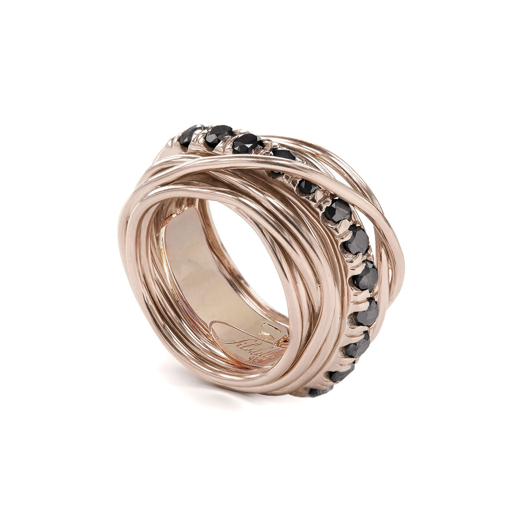 Anello Rubinia Filodellavita Carato - 13 Fili in Oro Rosa 9kt con Diamanti Neri 1,00ct