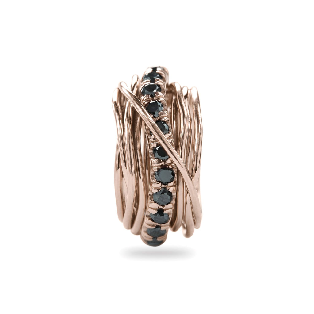 Anello Rubinia Filodellavita Carato - 13 Fili in Oro Rosa 9kt con Diamanti Neri 1,00ct