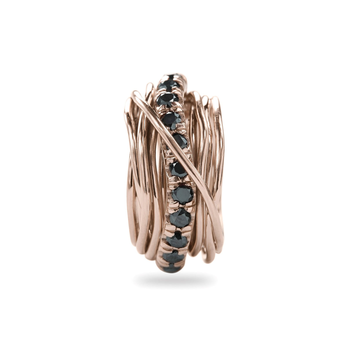 Anello Rubinia Filodellavita Carato - 13 Fili in Oro Rosa 9kt con Diamanti Neri 1,00ct