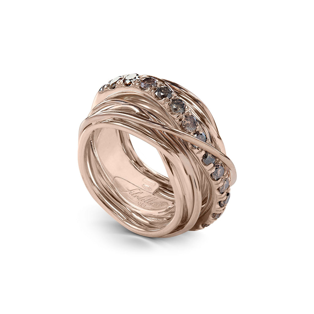 Anello Rubinia Filodellavita Carato - 13 Fili in Oro Rosa 9kt con Diamanti Brown 1,00ct