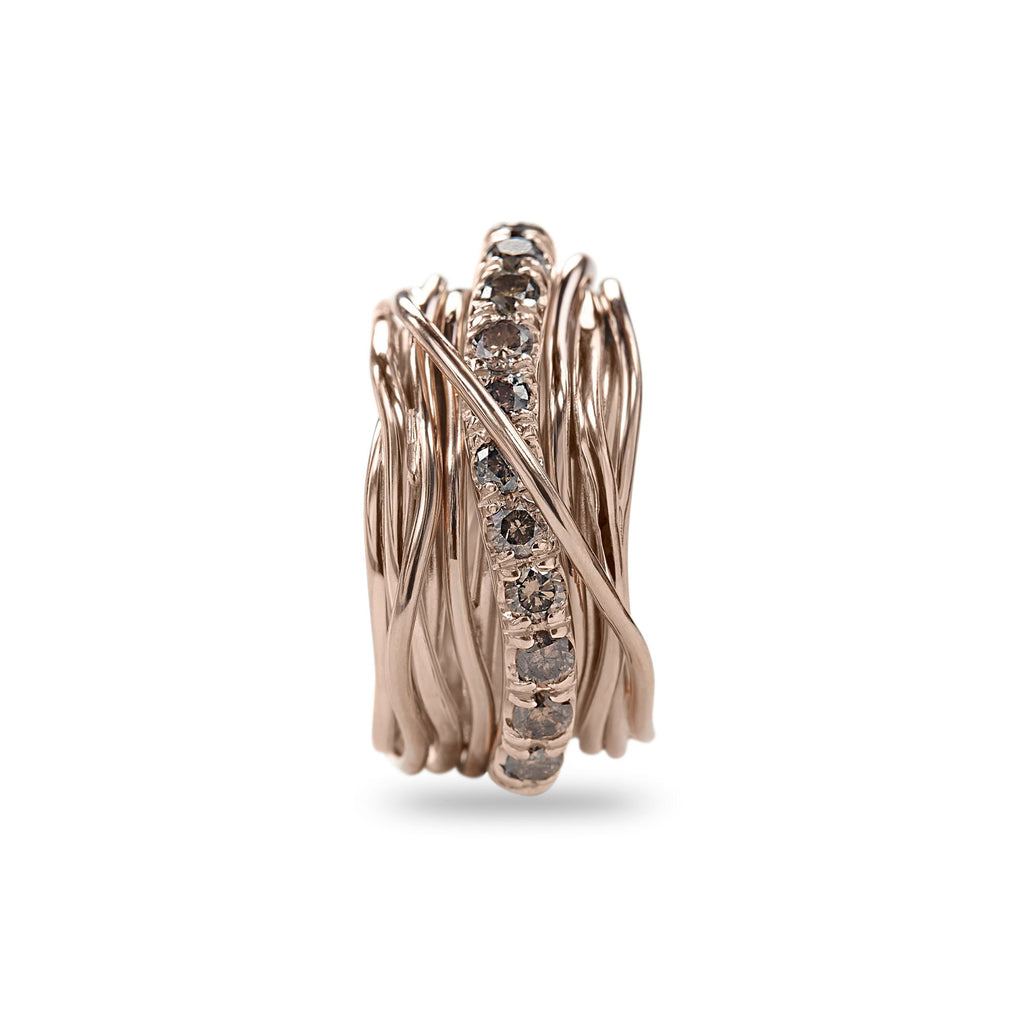 Anello Rubinia Filodellavita Carato - 13 Fili in Oro Rosa 9kt con Diamanti Brown 1,00ct