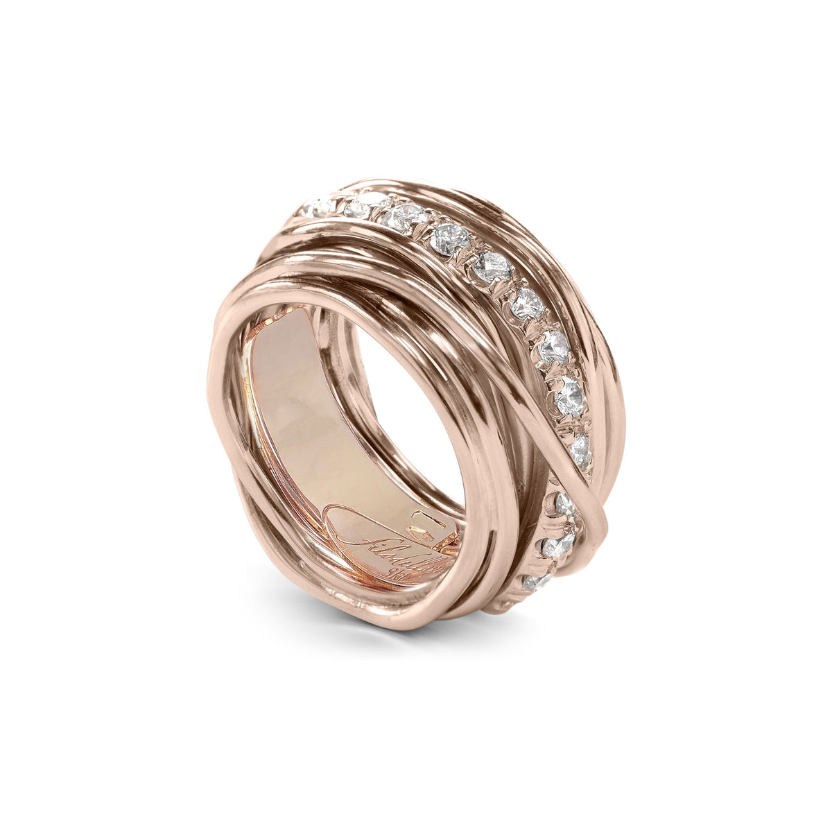 Anello Rubinia Filodellavita Carato - 13 Fili in Oro Rosa 9kt con Diamanti Bianchi 1,00ct