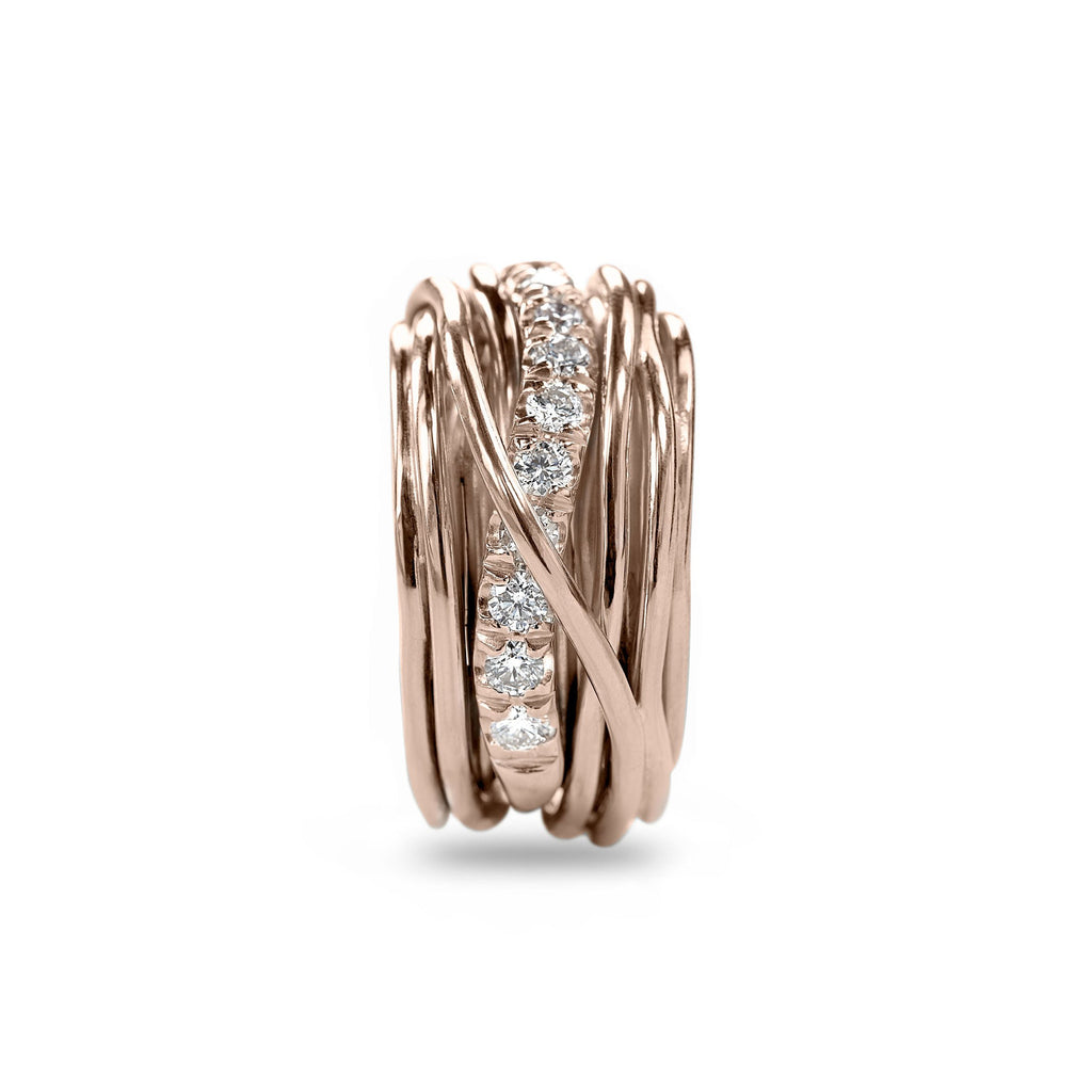 Anello Rubinia Filodellavita Carato - 13 Fili in Oro Rosa 9kt con Diamanti Bianchi 1,00ct