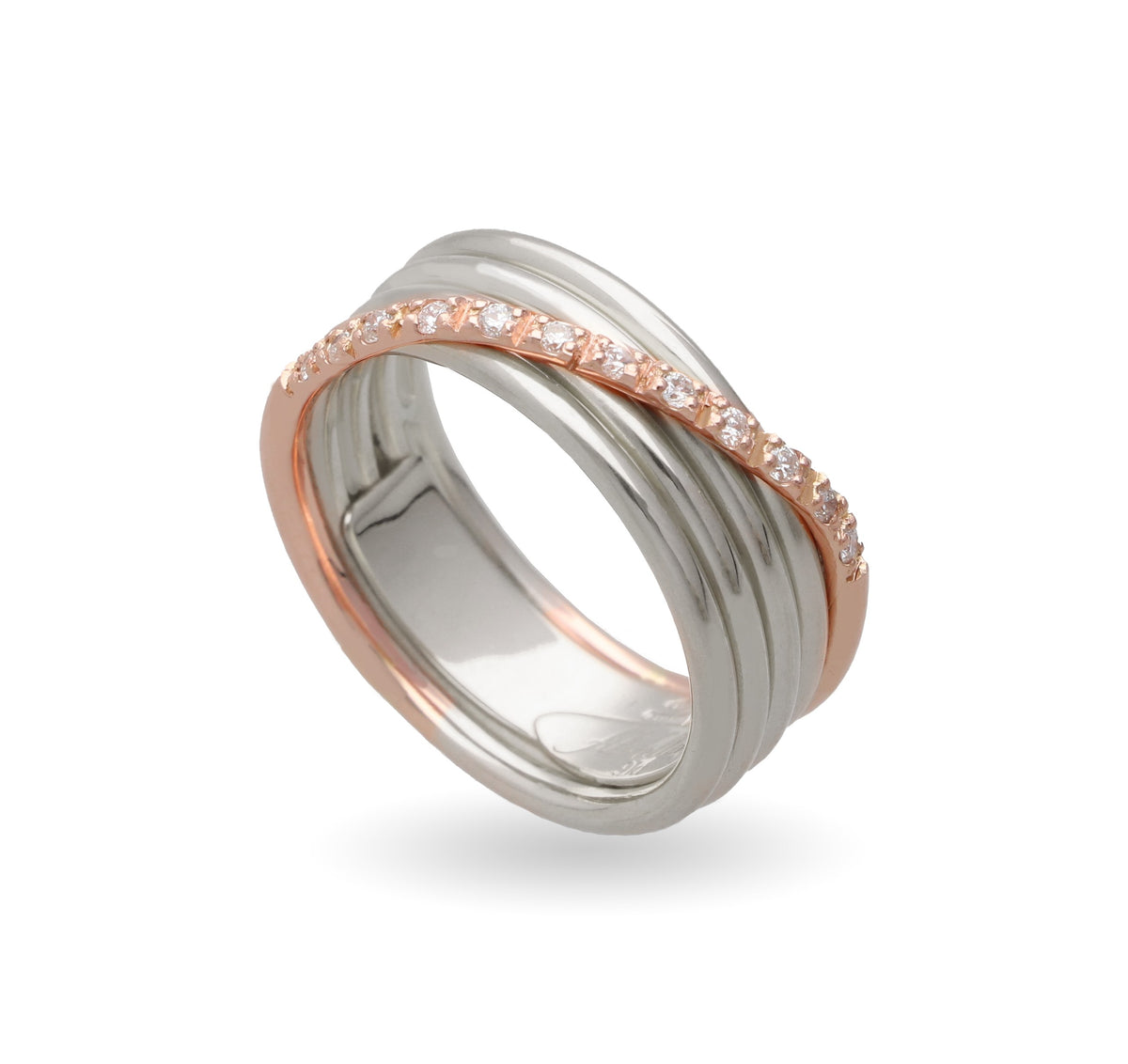 Anello Rubinia Filodellavita Classic - 5 Fili in Argento 925 e Oro Rosa 9kt con Diamanti Bianchi 0,17ct