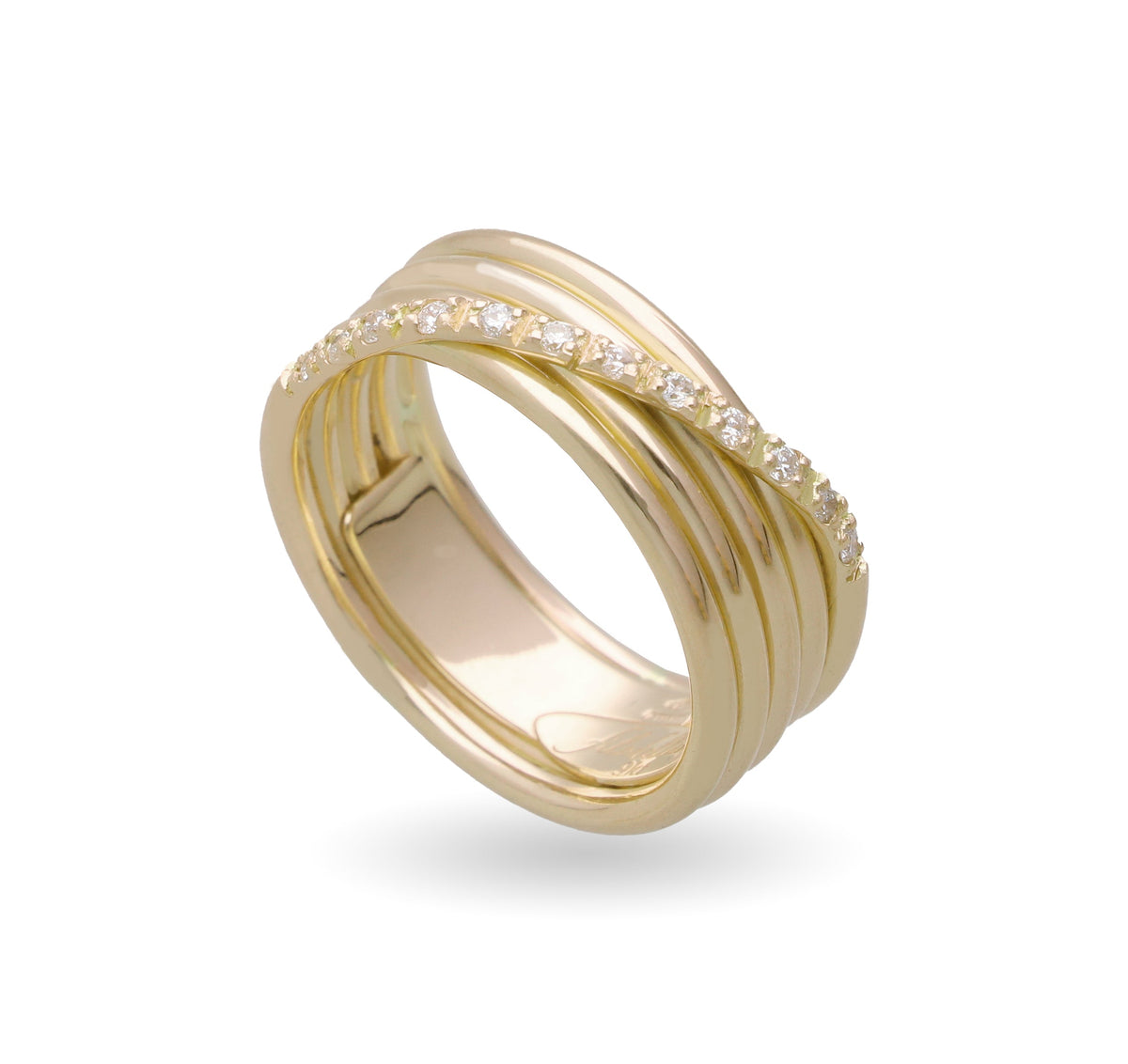 Anello Rubinia Filodellavita Classic - 5 Fili in Oro Giallo 9kt e 12 Diamanti Bianchi