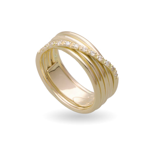 Anello Rubinia Filodellavita Classic - 5 Fili in Oro Giallo 9kt e 12 Diamanti Bianchi