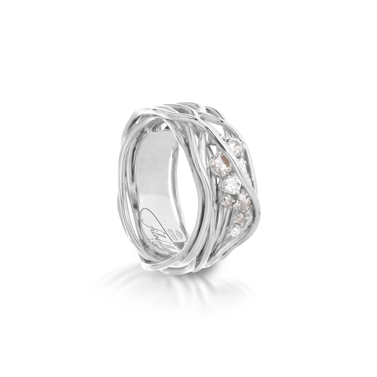 Anello Rubinia Filodellavita Ten - 10 Fili in Oro Bianco 18kt con Diamanti Bianchi e Diamanti Brown