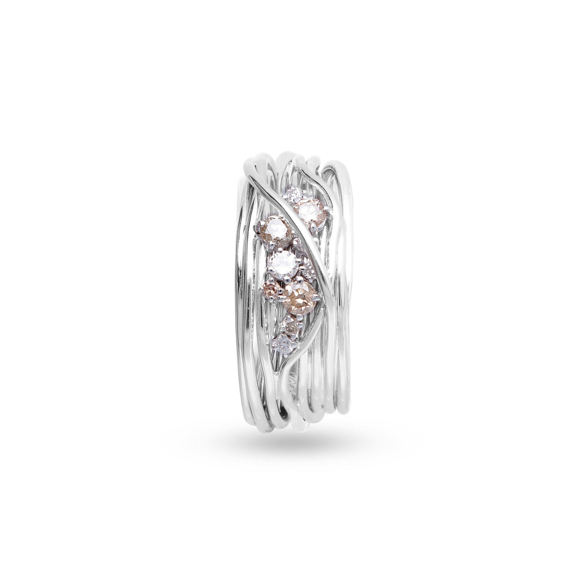 Anello Rubinia Filodellavita Ten - 10 Fili in Oro Bianco 18kt con Diamanti Bianchi e Diamanti Brown
