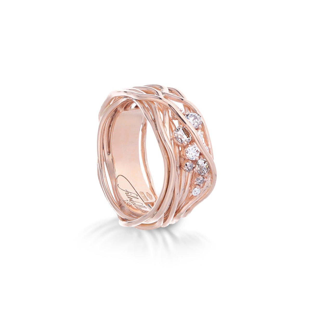 Anello Rubinia Filodellavita Ten - 10 Fili in Oro Rosa 18kt, Diamanti Bianchi e Brown