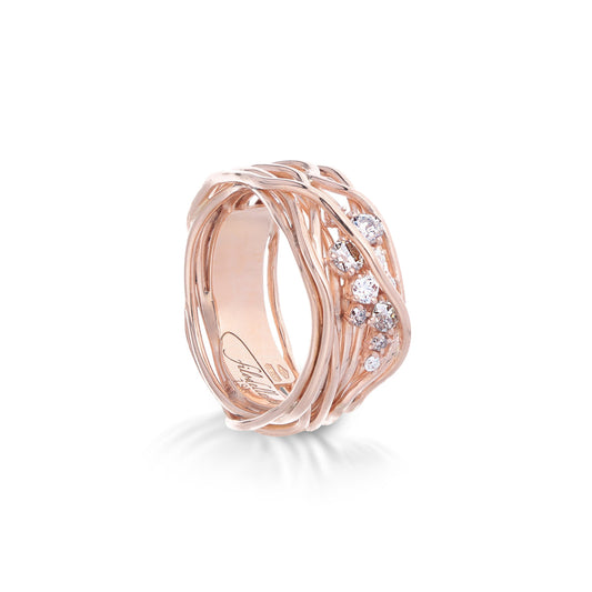Anello Rubinia Filodellavita Ten - 10 Fili in Oro Rosa 18kt, Diamanti Bianchi e Brown