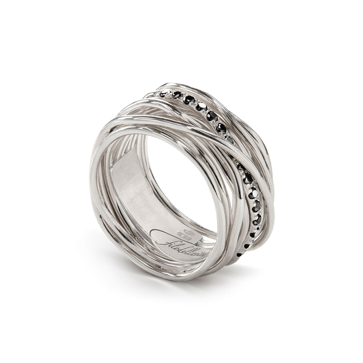 Anello Rubinia Filodellavita Classic - 13 Fili in Argento 925 con Diamanti Neri 0,21ct