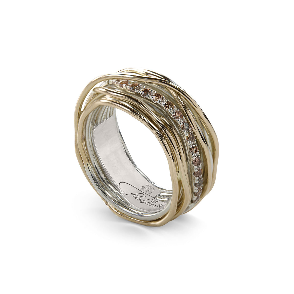 Anello Rubinia Filodellavita Classic - 13 Fili in Argento 925 e Oro Giallo 9kt con Diamanti Brown 0,21ct