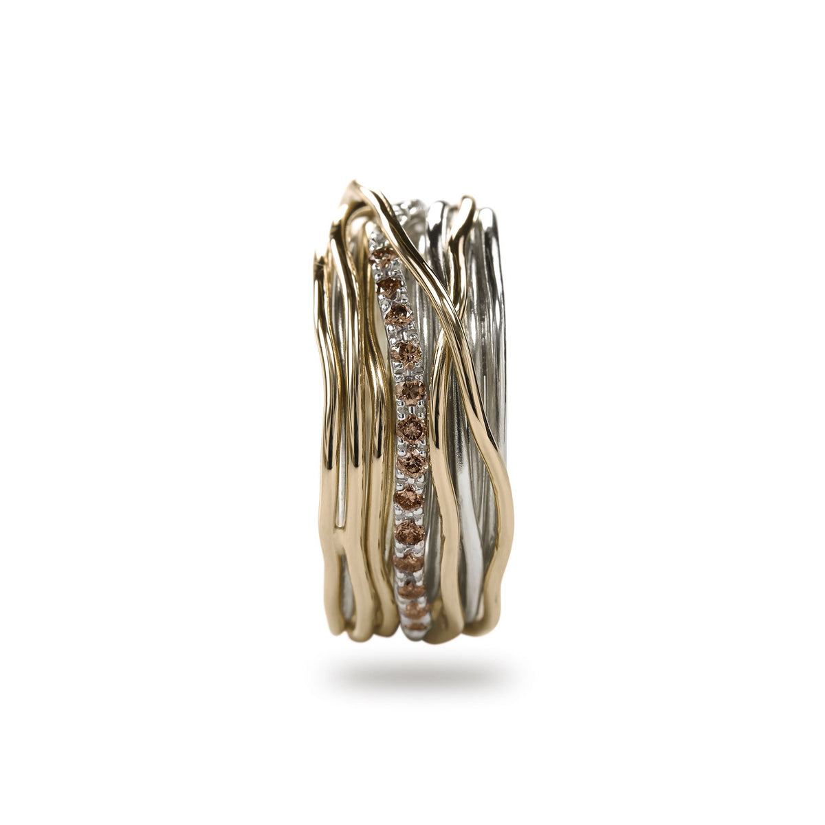 Anello Rubinia Filodellavita Classic - 13 Fili in Argento 925 e Oro Giallo 9kt con Diamanti Brown 0,21ct