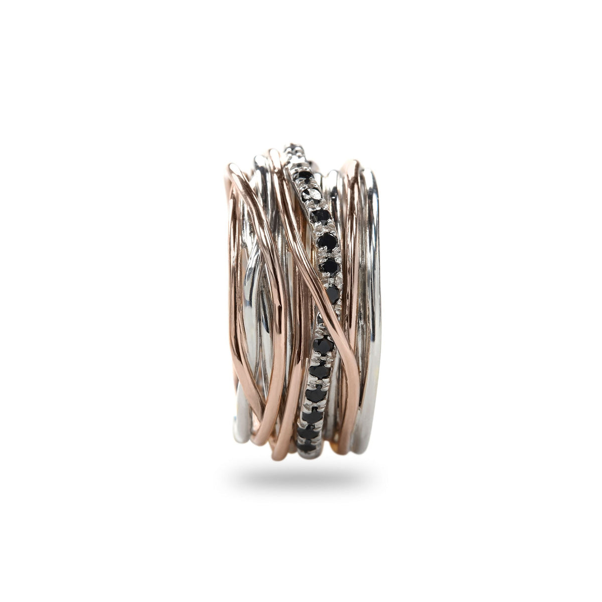 Anello Rubinia Filodellavita Classic - 13 Fili in Argento 925 e Oro Rosa 9kt con Diamanti Neri 0,21ct