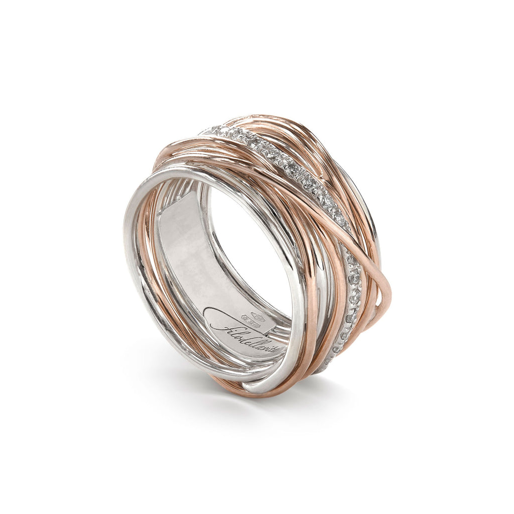 Anello Rubinia Filodellavita Classic - 13 Fili in Argento 925 e Oro Rosa 9kt con Diamanti Bianchi 0,21ct