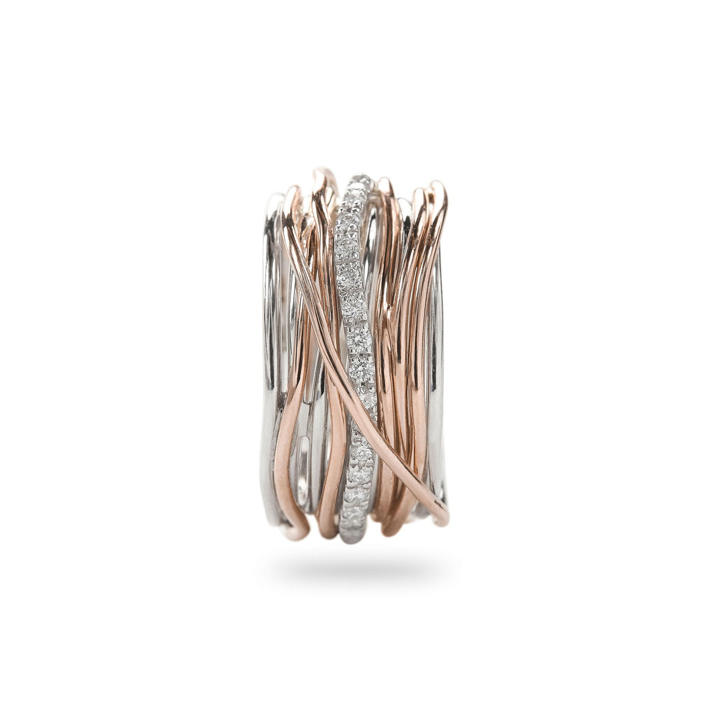 Anello Rubinia Filodellavita Classic - 13 Fili in Argento 925 e Oro Rosa 9kt con Diamanti Bianchi 0,21ct