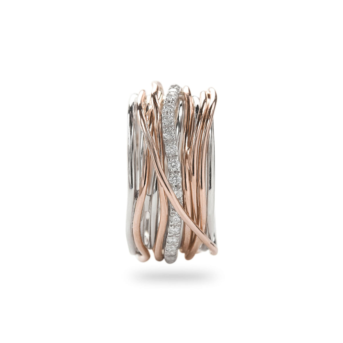 Anello Rubinia Filodellavita Classic - 13 Fili in Argento 925 e Oro Rosa 9kt con Diamanti Bianchi 0,21ct