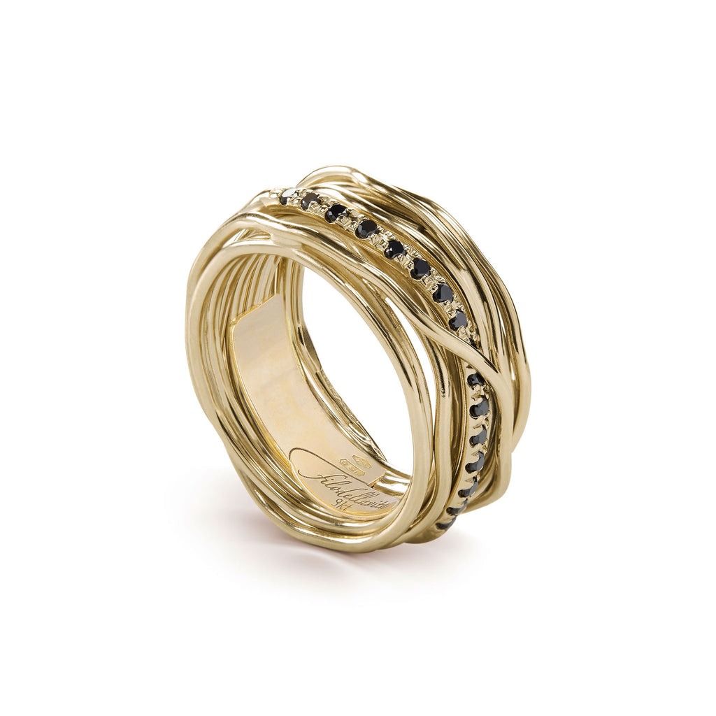 Anello Rubinia Filodellavita Classic - 13 Fili in Oro Giallo 9kt con Diamanti Neri 0,18ct