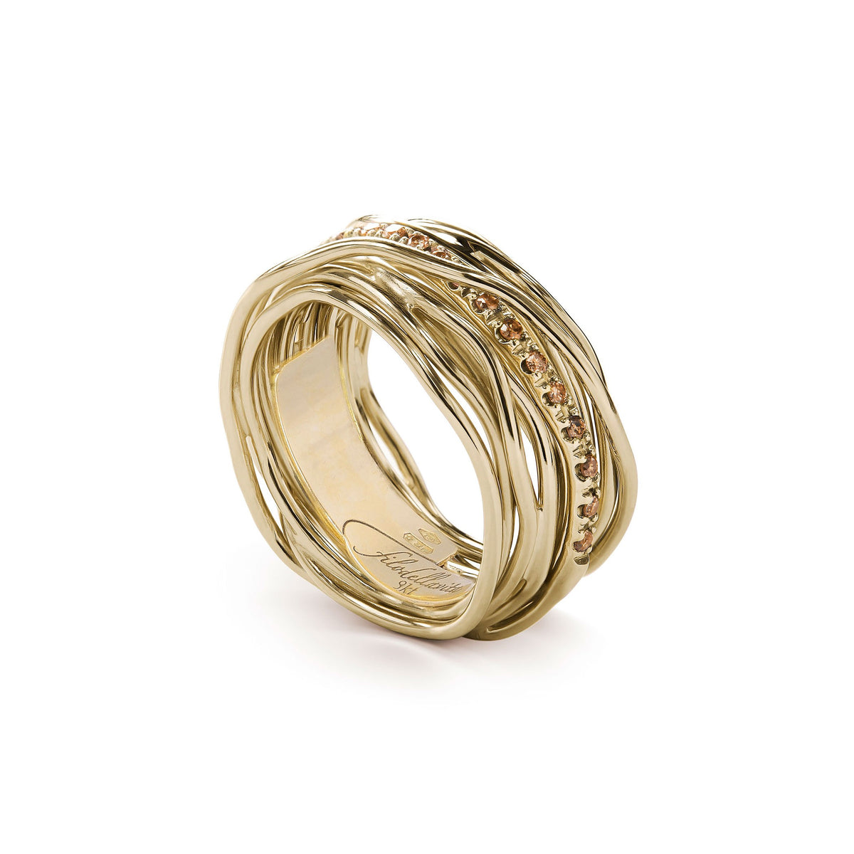 Anello Rubinia Filodellavita Classic - 13 Fili in Oro Giallo 9kt con Diamanti Brown 0,18ct