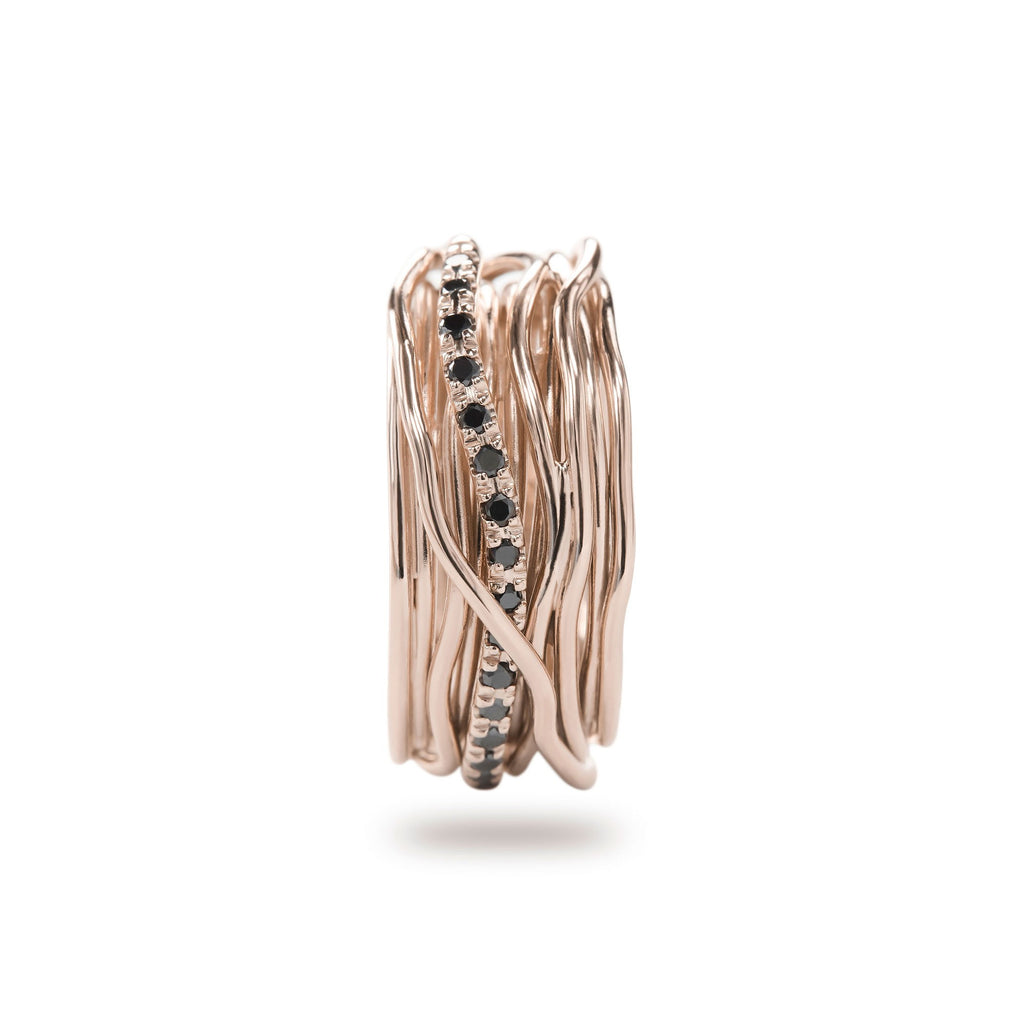 Anello Rubinia Filodellavita Classic - 13 Fili in Oro Rosa 9kt con Diamanti Neri