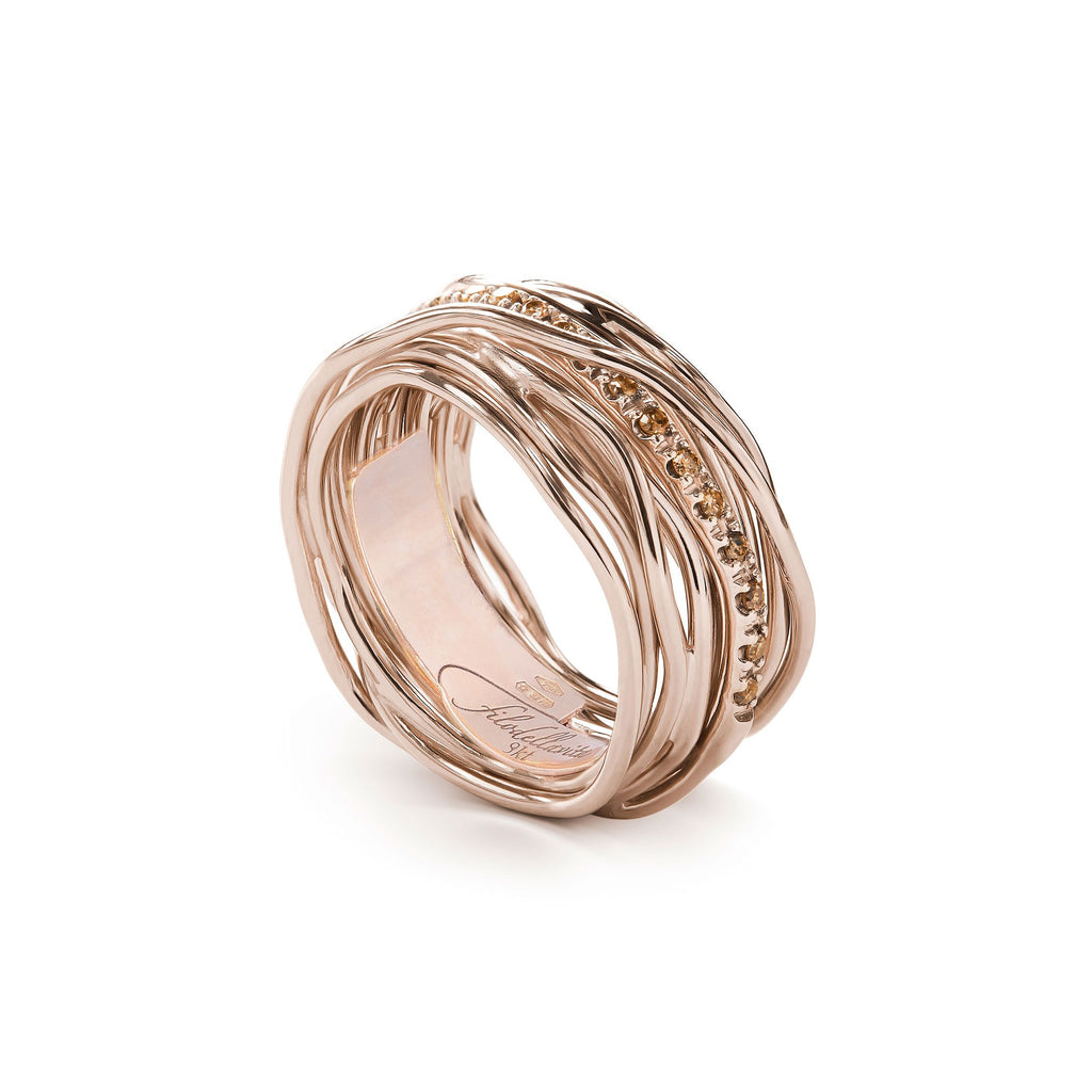 Anello Rubinia Filodellavita Classic - 13 Fili in Oro Rosa 9kt con Diamanti Brown