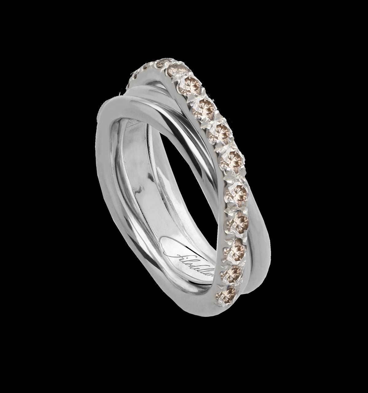 Anello Rubinia Filodellavita Prezioso - 3 Fili (filo 2,2 mm) in Argento 925 con Diamanti Brown 0,80ct