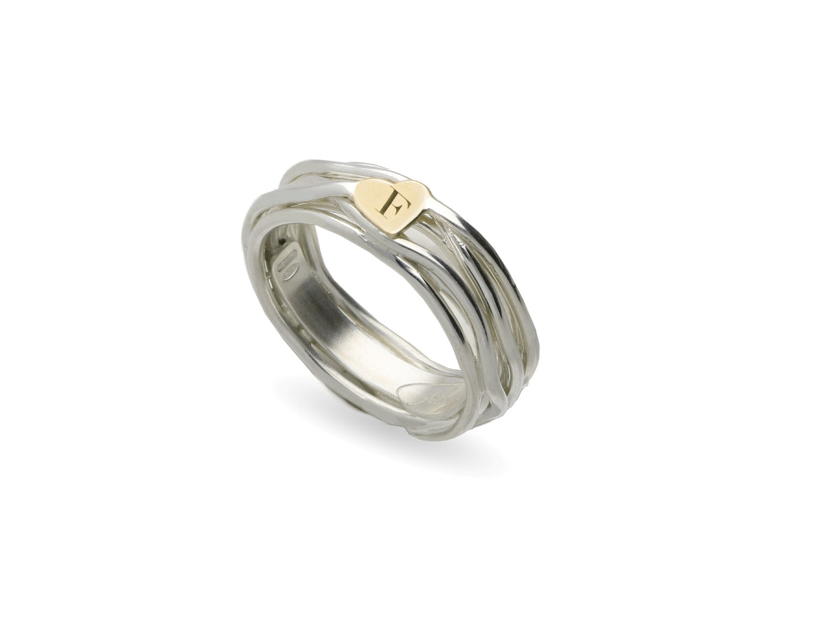 Anello Rubinia Filodellavita Classic - 7 Fili in Argento 925 con Sigillo Cuoricino in Oro Giallo 9kt