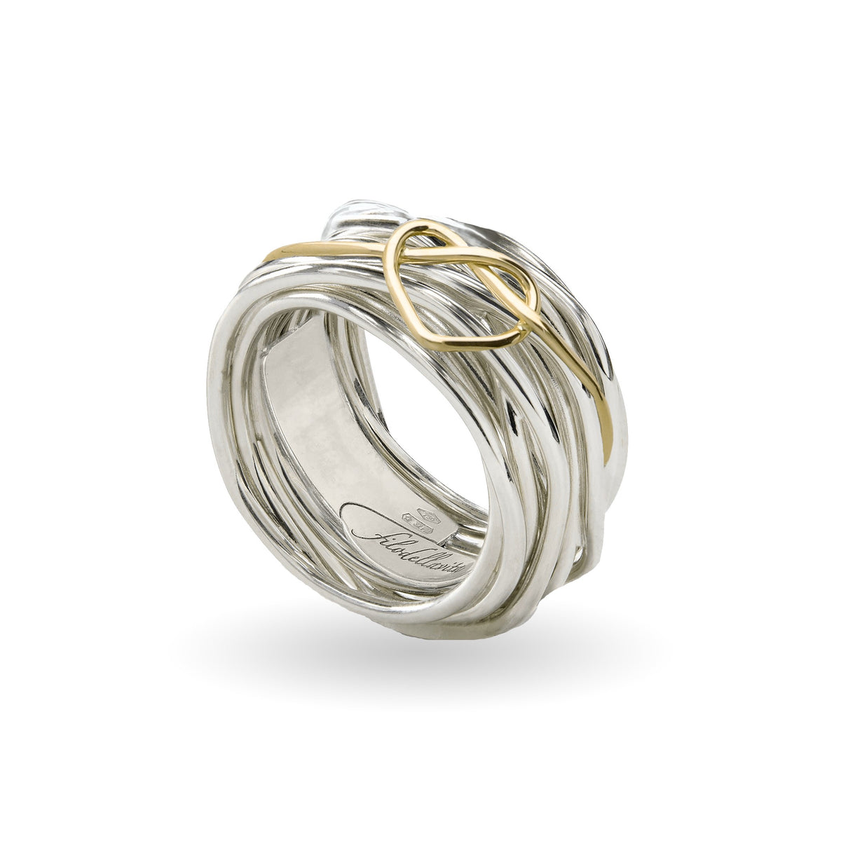 Anello Rubinia Filodellavita Classic - 13 Fili in Argento 925 con Cuore Annodato in Oro Giallo 9kt