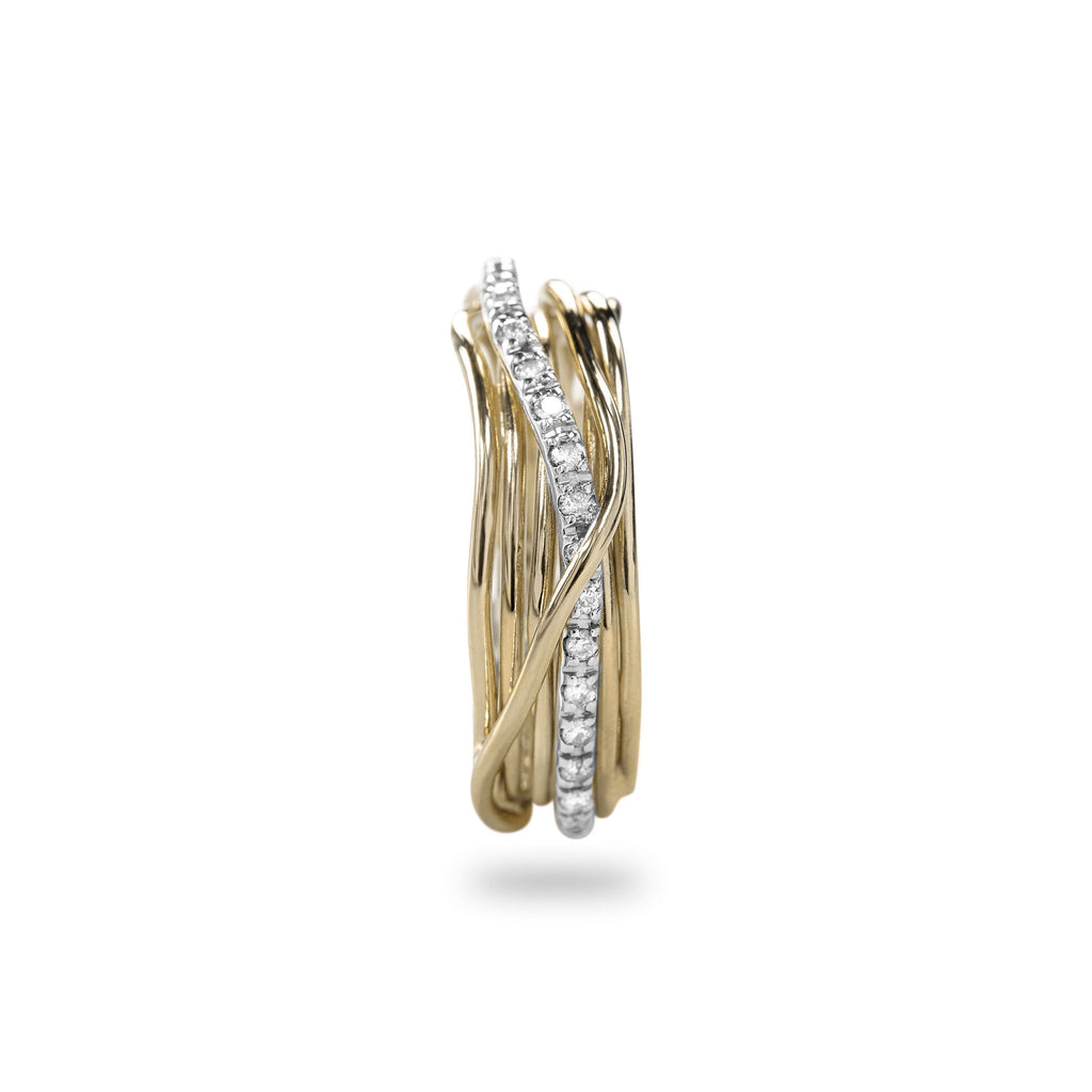 Anello Rubinia Filodellavita Classic - 7 Fili in Oro Giallo 9kt con Riviera in Oro Bianco 9kt e 16 Diamanti Bianchi 0,21ct