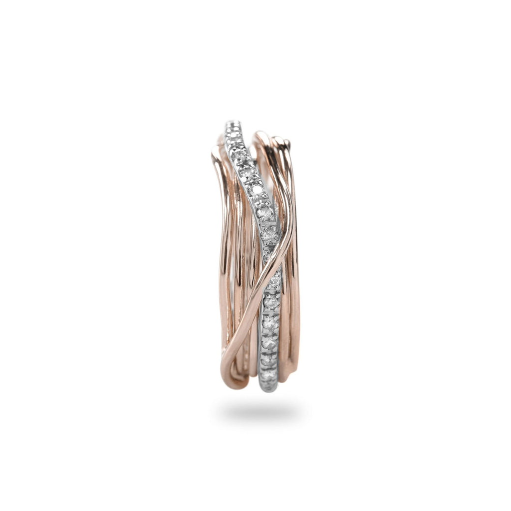 Anello Rubinia Filodellavita Classic - 7 Fili in Oro Rosa 9kt con Riviera in Oro Bianco 9kt e 16 Diamanti Bianchi 0,21ct