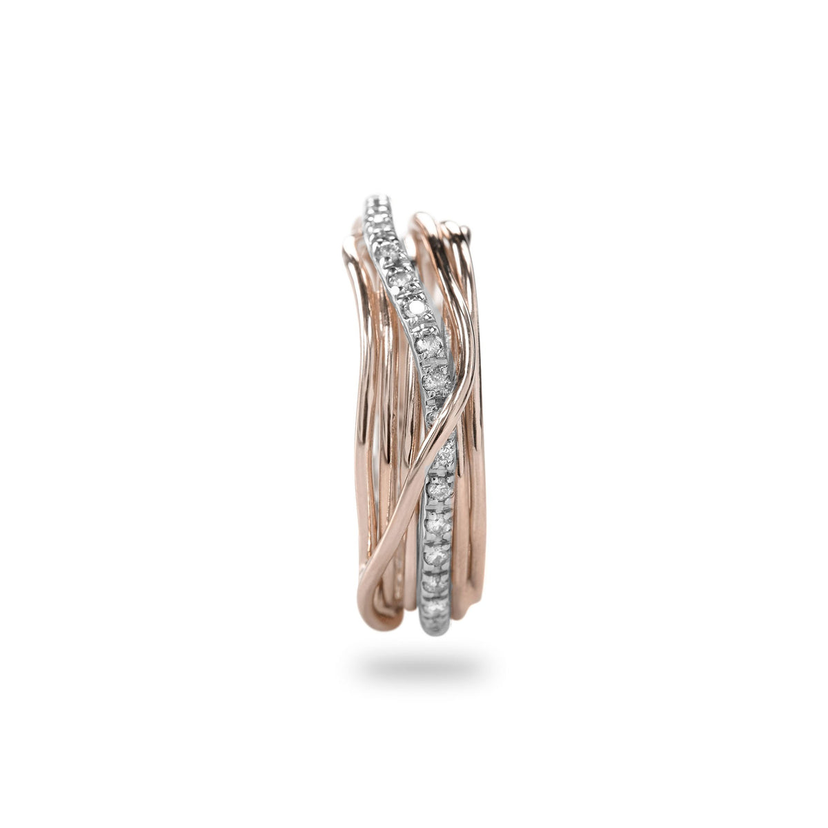 Anello Rubinia Filodellavita Classic - 7 Fili in Oro Rosa 9kt con Riviera in Oro Bianco 9kt e 16 Diamanti Bianchi 0,21ct