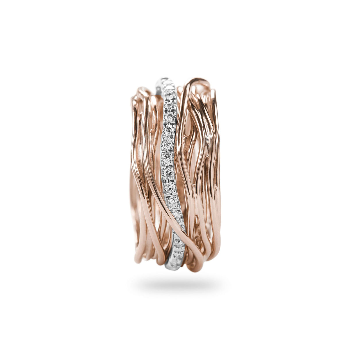 Anello Rubinia Filodellavita Classic - 13 Fili in Oro Rosa 9kt con Riviera in Oro Bianco 9kt e 16 Diamanti Bianchi 0,21ct