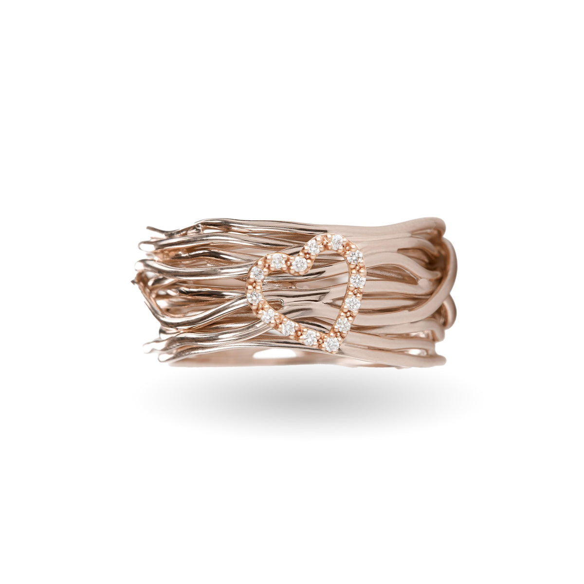 Anello Rubinia Filodellavita Classic - 13 Fili in Oro Rosa 9kt con Cuore in Oro Rosa 9kt e 14 Diamanti Bianchi 0,09ct