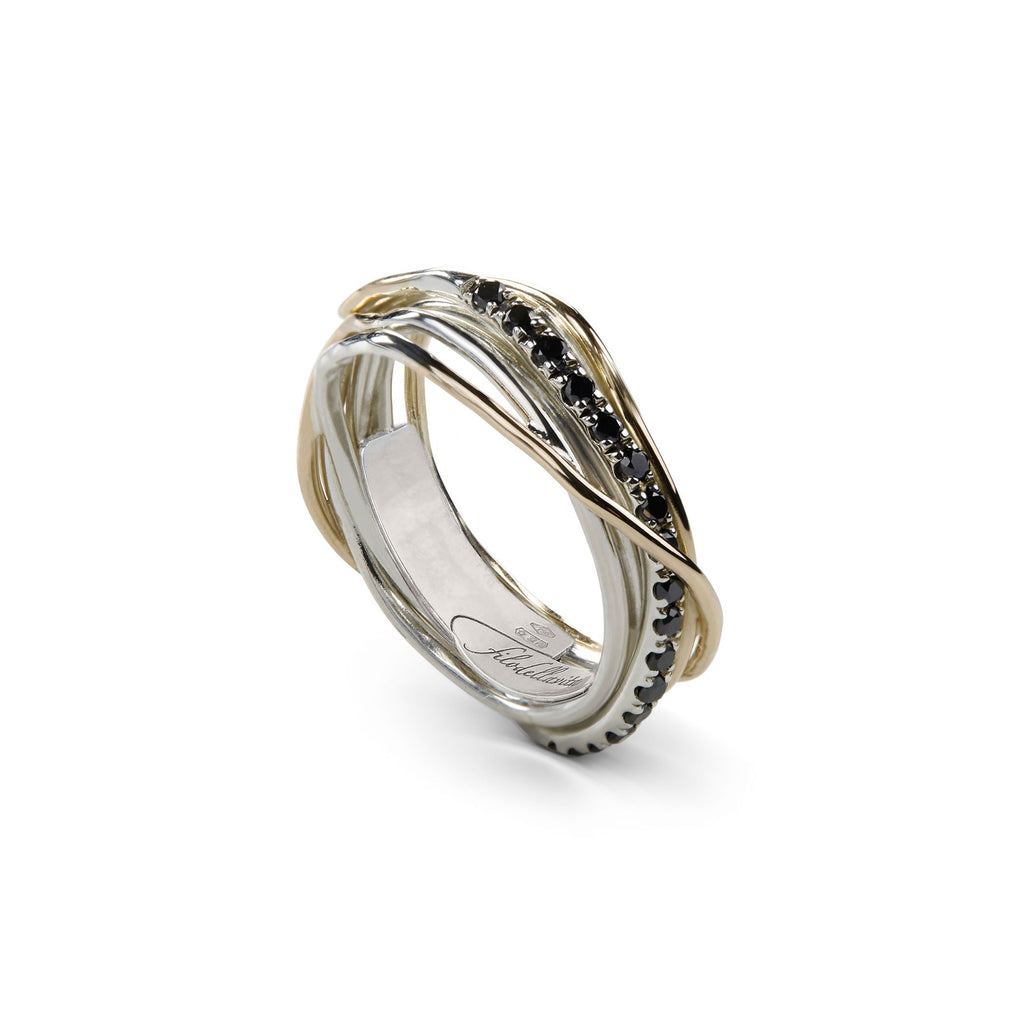 Anello Rubinia Filodellavita Classic - 7 Fili in Argento 925 e Oro Giallo 9kt con Diamanti Neri 0,21ct