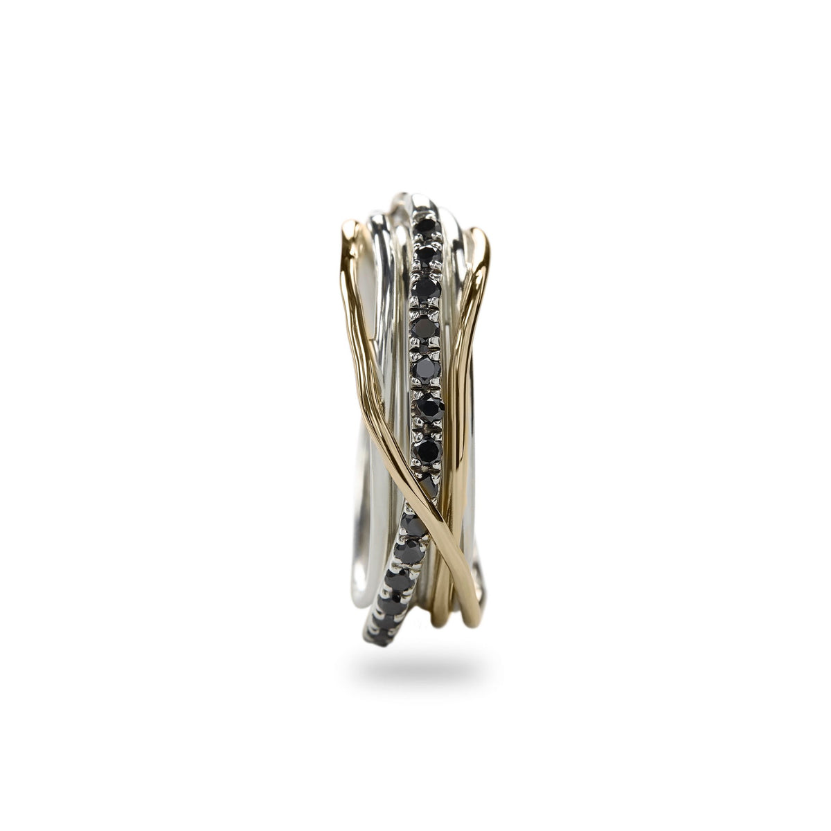 Anello Rubinia Filodellavita Classic - 7 Fili in Argento 925 e Oro Giallo 9kt con Diamanti Neri 0,21ct