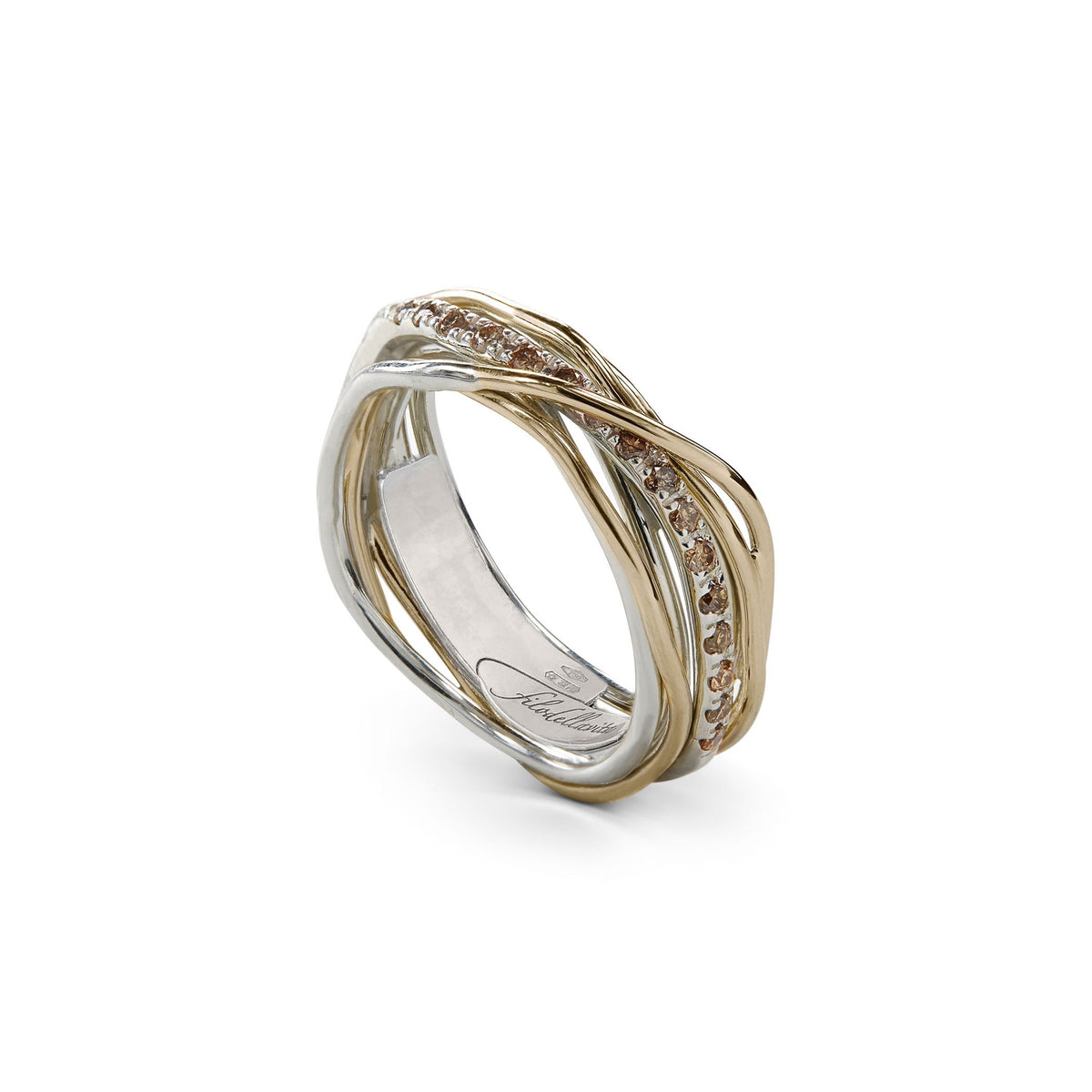 Anello Rubinia Filodellavita Classic - 7 Fili in Argento 925 e Oro Giallo 9kt con Diamanti Brown