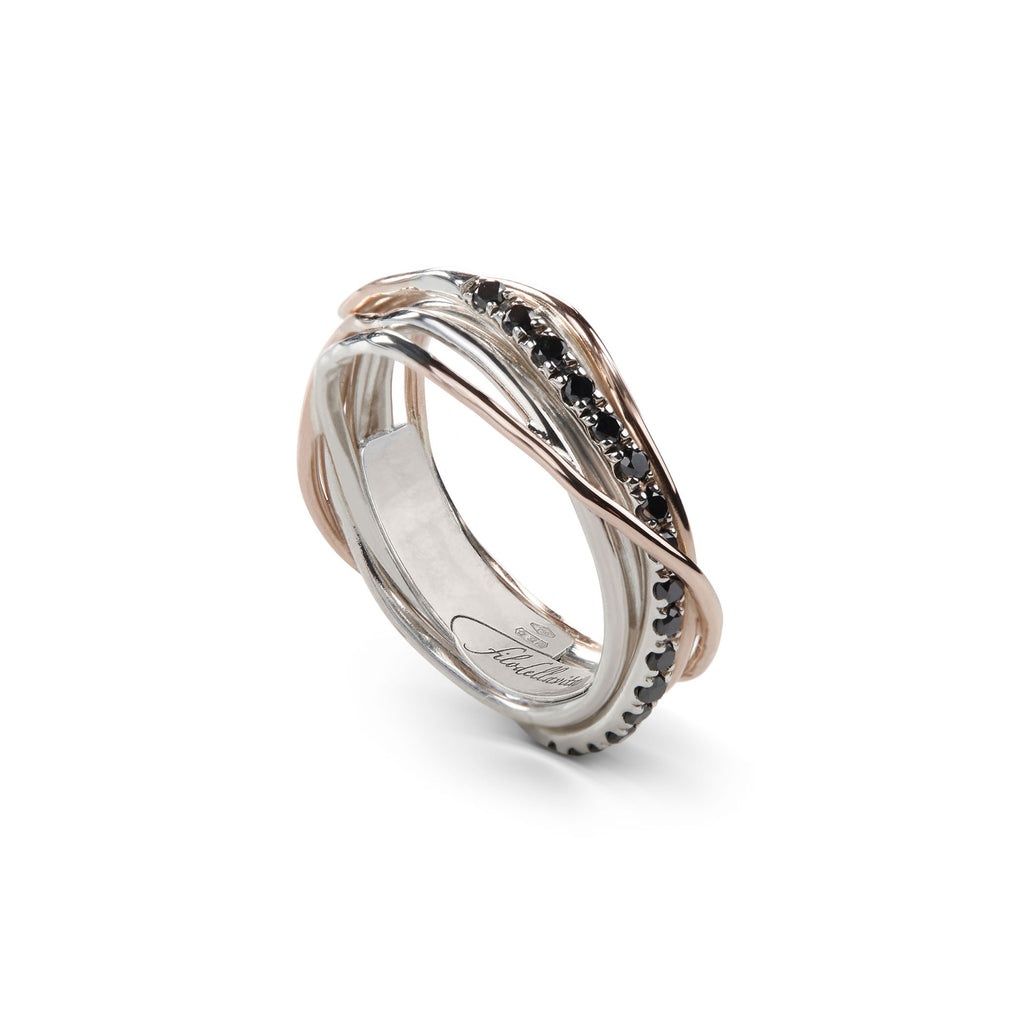 Anello Rubinia Filodellavita Classic - 7 Fili in Argento 925 e Oro Rosa 9kt con Diamanti Neri 0,21ct