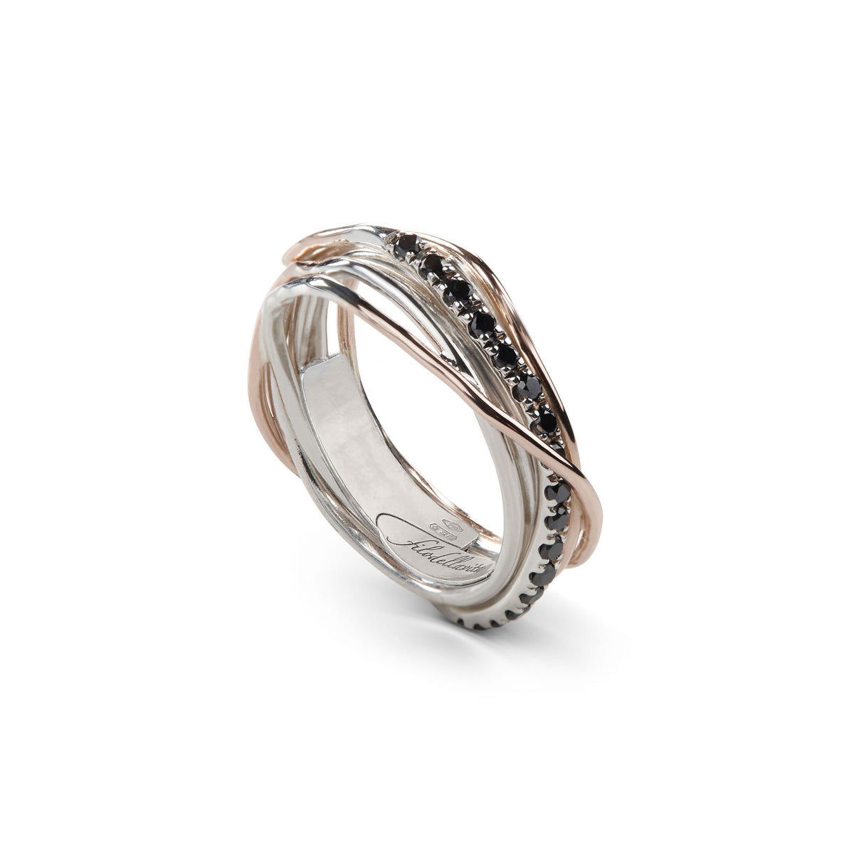 Anello Rubinia Filodellavita Classic - 7 Fili in Argento 925 e Oro Rosa 9kt con Diamanti Neri 0,21ct