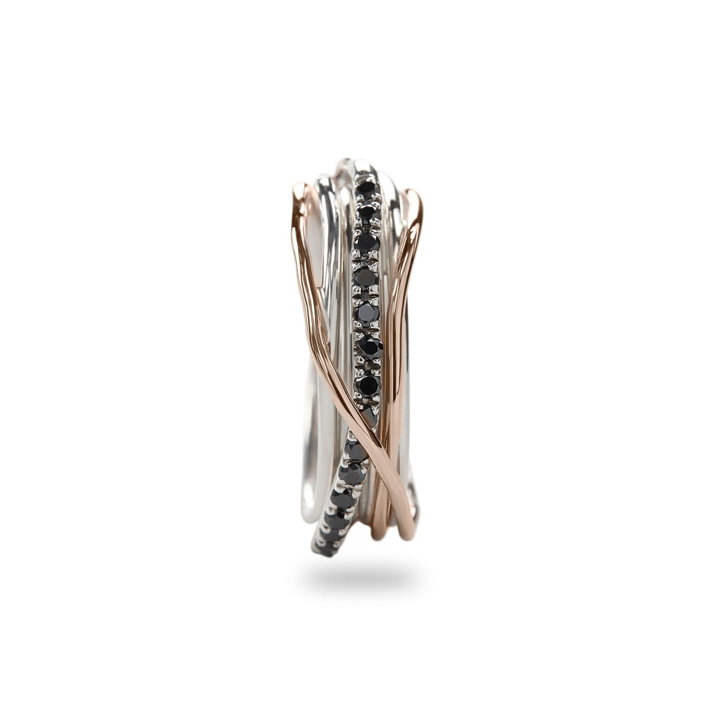 Anello Rubinia Filodellavita Classic - 7 Fili in Argento 925 e Oro Rosa 9kt con Diamanti Neri 0,21ct