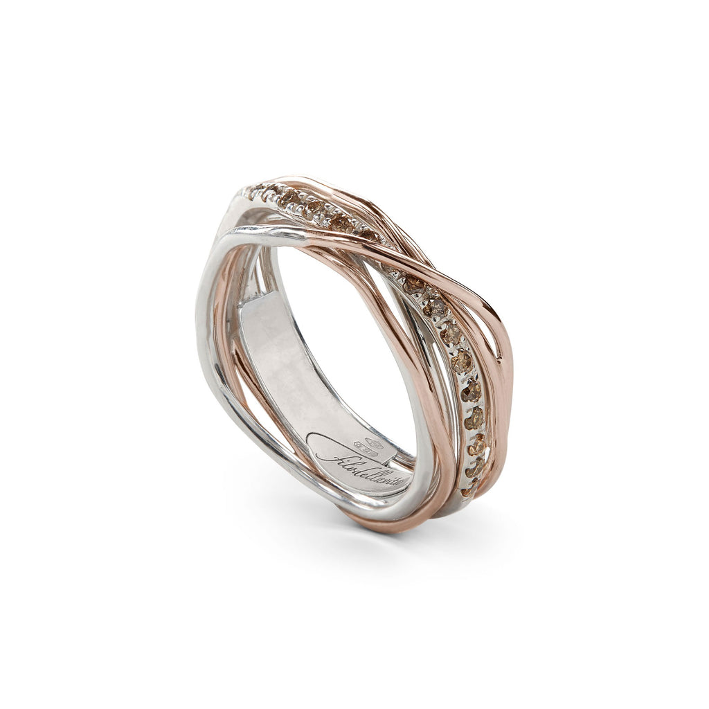 Anello Rubinia Filodellavita Classic - 7 Fili in Argento 925 e Oro Rosa 9kt con Diamanti Brown 0,21ct