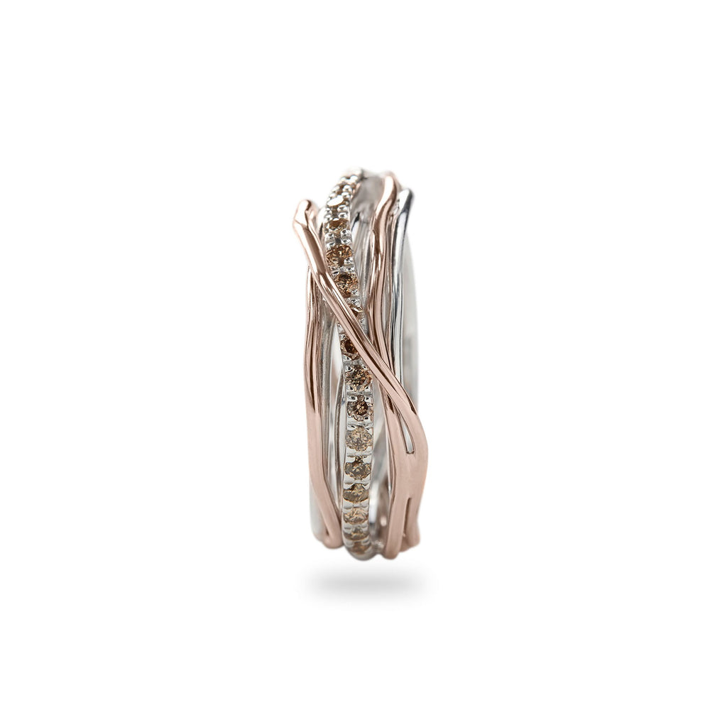 Anello Rubinia Filodellavita Classic - 7 Fili in Argento 925 e Oro Rosa 9kt con Diamanti Brown 0,21ct