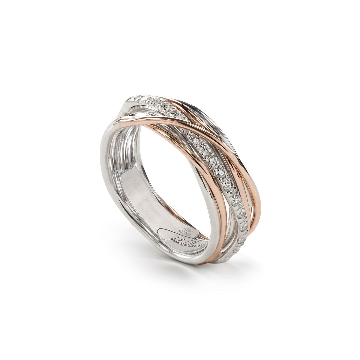 Anello Rubinia Filodellavita Classic - 7 Fili in Argento 925 e Oro Rosa 9kt con Diamanti Bianchi 0,21ct